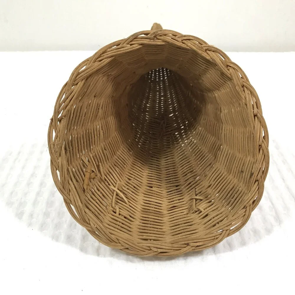 Vintage wicker cornucopia basket wall hanging horn of plenty